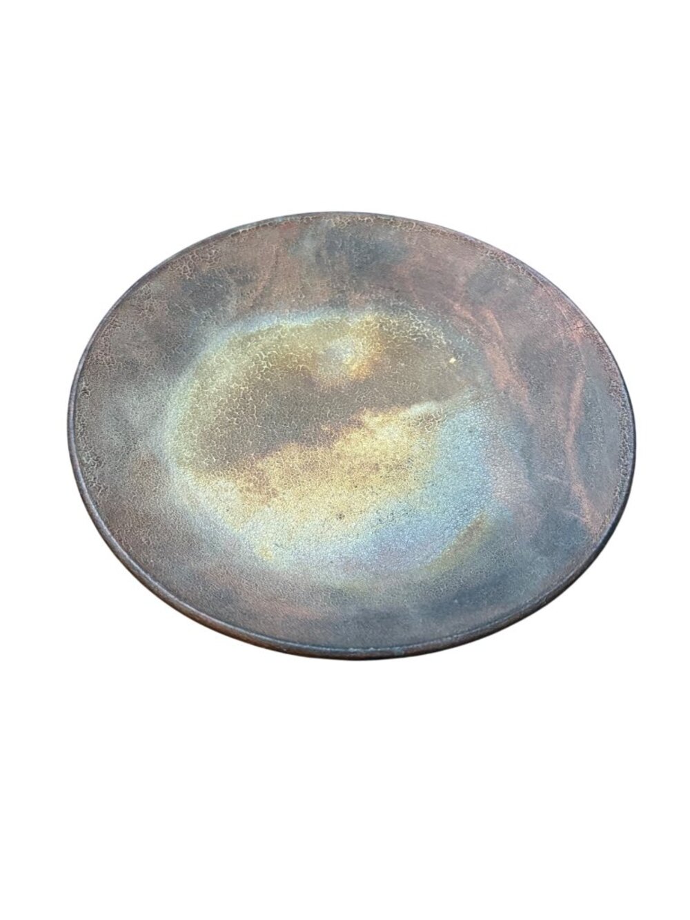 Vintage Raku Studio Art Pottery Metallic Brutalist Round Footed Bowl